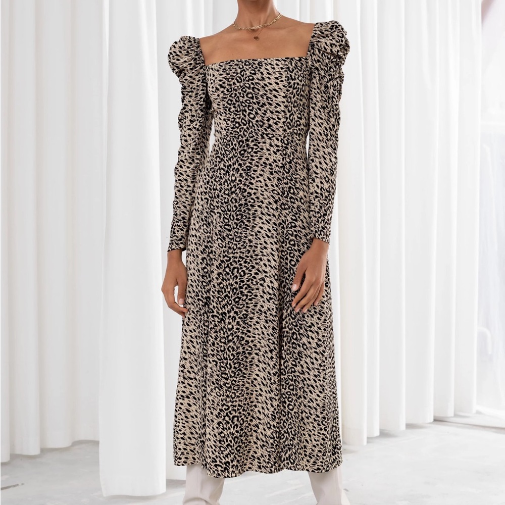 & Other Stories Ruched Leopard Maxi Dress 4